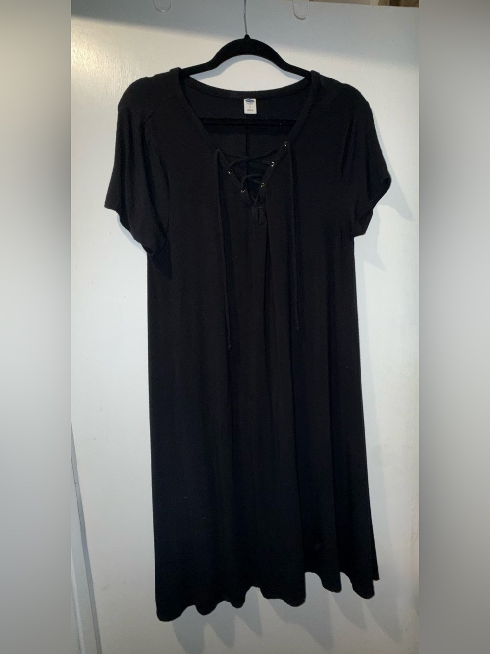 Old Navy Women’s Black Lace Up Knit Stretch Short Sleeve Dress | Size: L